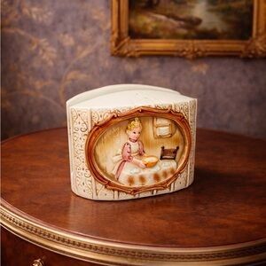 1978 Sears Roebuck Japan Ceramic Napkin Holder Pioneer Woman Kitchen Scene